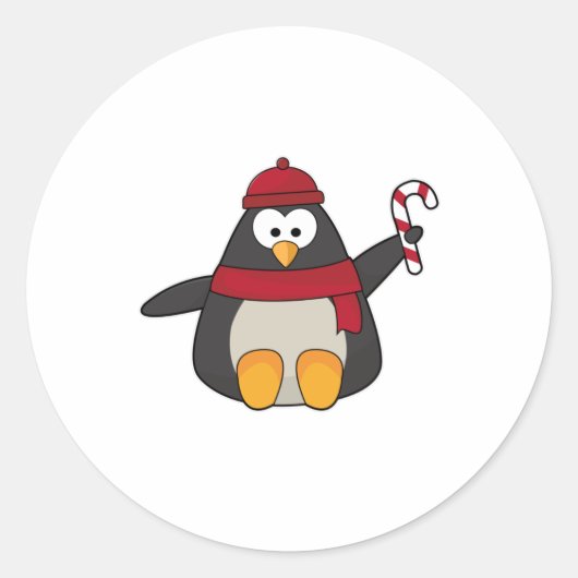 Pinguïn met Pet en scarf Ronde Sticker (Voorkant)