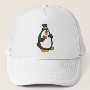 Pinguïn met Pet in Poker met Poker-kaarten