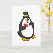 Pinguïn met Pet in Poker met Poker-kaarten Kaart (Gele Bloem)