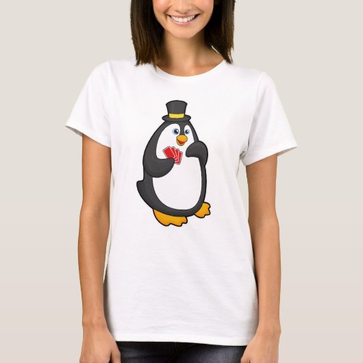 Pinguïn met Pet in Poker met Poker-kaarten T-shirt (Voorkant)