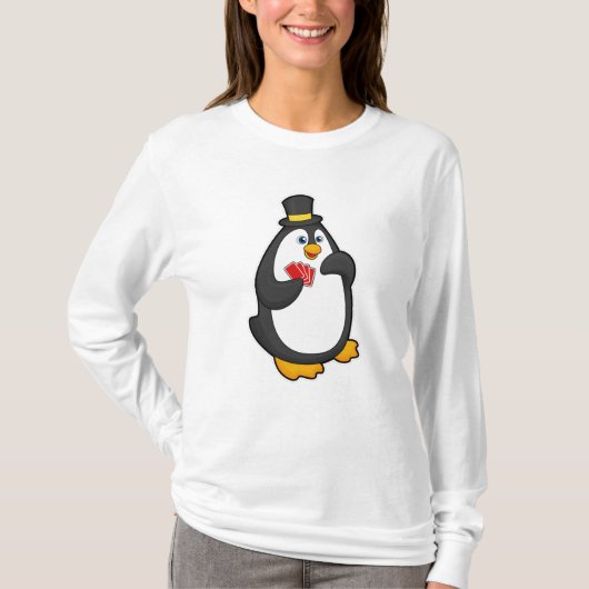 Pinguïn met Pet in Poker met Poker-kaarten T-shirt (Voorkant)