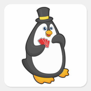 Pinguïn met Pet in Poker met Poker-kaarten Vierkante Sticker