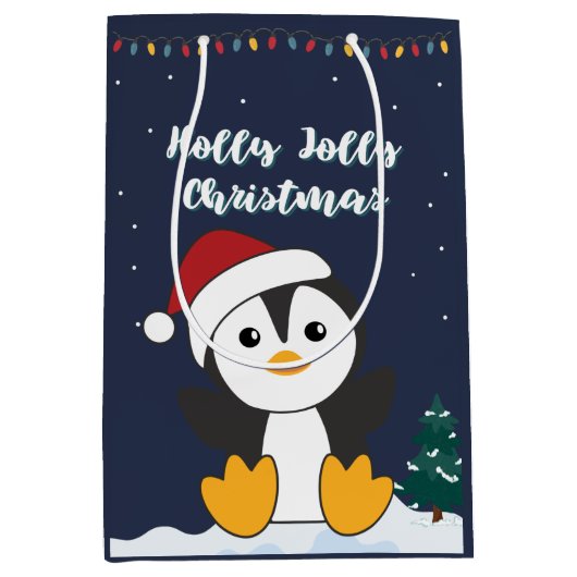 Pinguïn met pinguïn medium cadeauzakje (Voorkant)