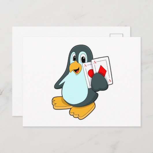Pinguïn met Pokerkaarten Briefkaart (Voorkant / Achterkant)