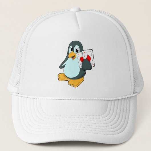 Pinguïn met Pokerkaarten Trucker Pet (Voorkant)