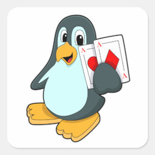 Pinguïn met Pokerkaarten Vierkante Sticker