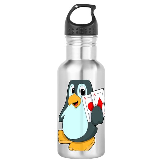 Pinguïn met Pokerkaarten Waterfles (Voorkant)