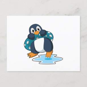 Pinguïn met reddingsboei briefkaart