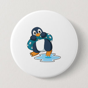 Pinguïn met reddingsboei ronde button 7,6 cm