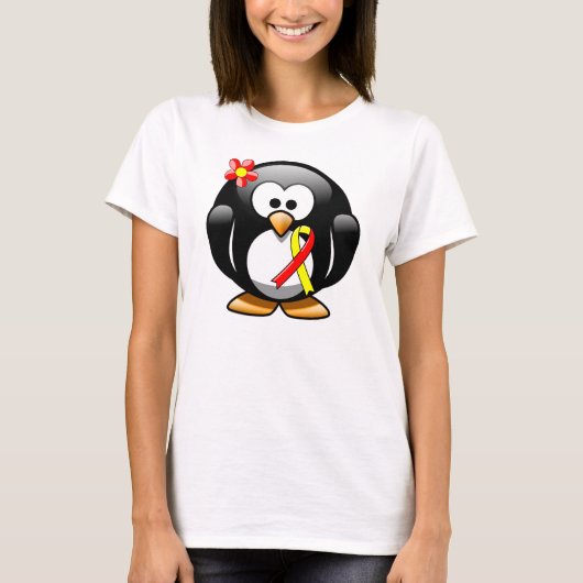 Pinguïn met rode en gele bewustzijnslint t-shirt (Voorkant)