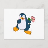 Pinguïn met roos bloemen briefkaart (Voorkant)