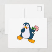 Pinguïn met Rosa Bloem Briefkaart (Voorkant / Achterkant)