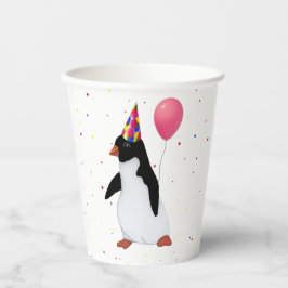 Pinguïn met roze ballon papieren bekers