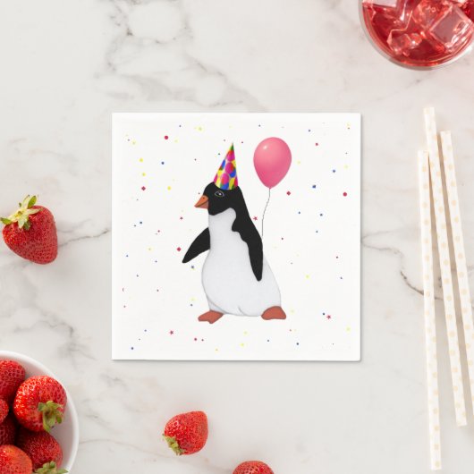 Pinguïn met roze ballonpapier servetten (Insitu)