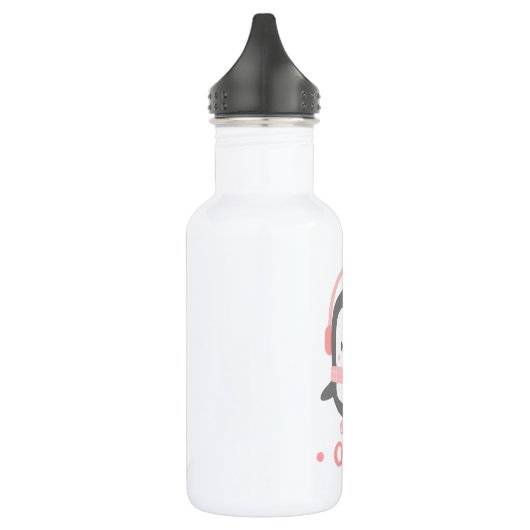 Pinguïn met roze korf en oorspuwen waterfles  (Links)