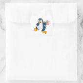 Pinguïn met rozenventilator vierkante sticker (Tas)