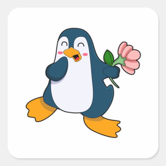 Pinguïn met rozenventilator vierkante sticker (Voorkant)