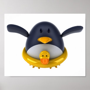 Pinguïn met rubbereend poster