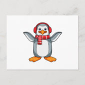 Pinguïn met sjaal en hoofdtelefoon briefkaart (Voorkant)