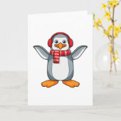 Pinguïn met sjaal en hoofdtelefoon kaart (Gele Bloem)