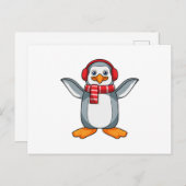 Pinguïn met sjaal en koptelefoon briefkaart (Voorkant / Achterkant)