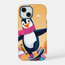Pinguïn met sjaal en skateboard Fun Design