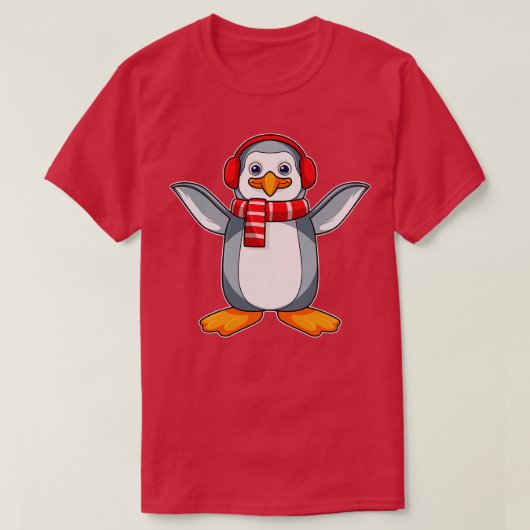 Pinguïn met Sjaal Hoofdtelefoon T-shirt (Design voorkant)