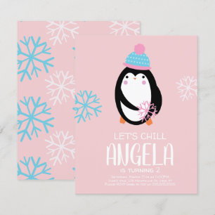Pinguïn met Sneeuwvlokken Winter Verjaardag Kaart