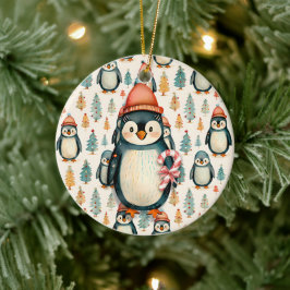 pinguïn met snoepjes kerst keramisch ornament