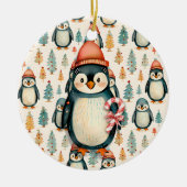 pinguïn met snoepjes kerst keramisch ornament (Voorkant)