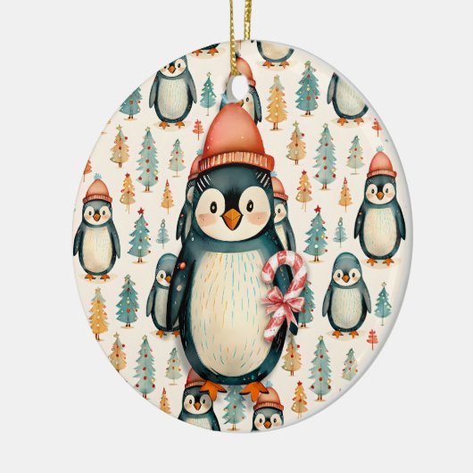 pinguïn met snoepjes kerst keramisch ornament (Links)