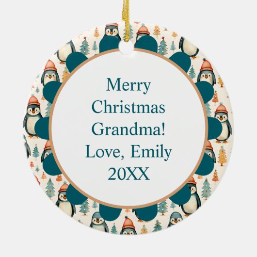  pinguïn met snoepjes kerst keramisch ornament (Achterkant)