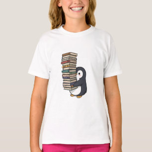 Pinguïn met stapel boeken voor kinderen t-shirt