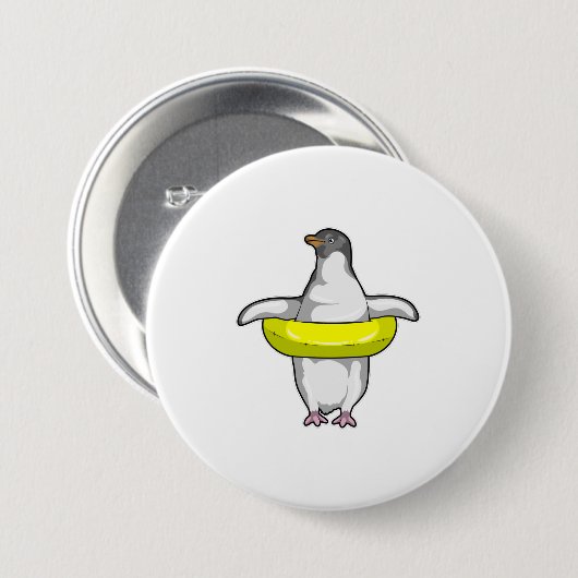 Pinguïn met Swim-ring Ronde Button 7,6 Cm (Voorkant /achterkant)