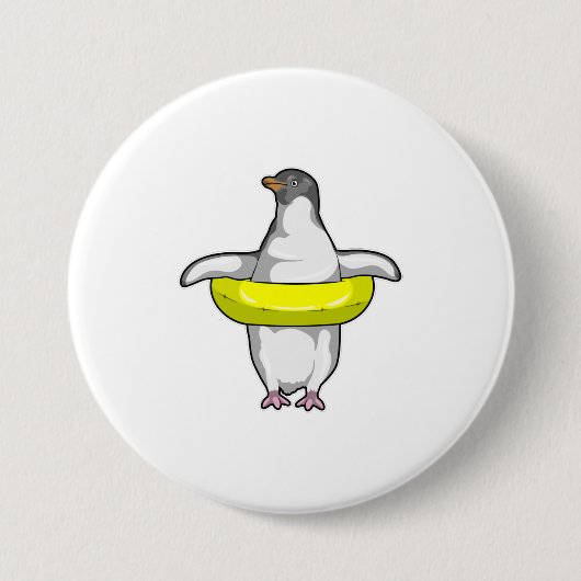 Pinguïn met Swim-ring Ronde Button 7,6 Cm (Voorkant)