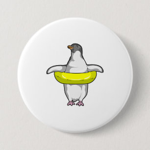 Pinguïn met Swim-ring Ronde Button 7,6 Cm