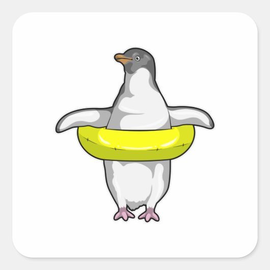 Pinguïn met Swim-ring Vierkante Sticker (Voorkant)