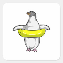 Pinguïn met Swim-ring Vierkante Sticker