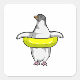 Pinguïn met Swim-ring Vierkante Sticker