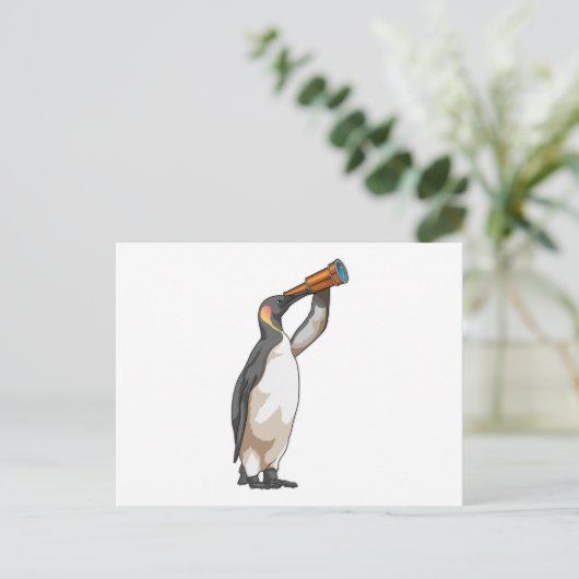 Pinguïn met telescoop briefkaart (Staand voorkant)