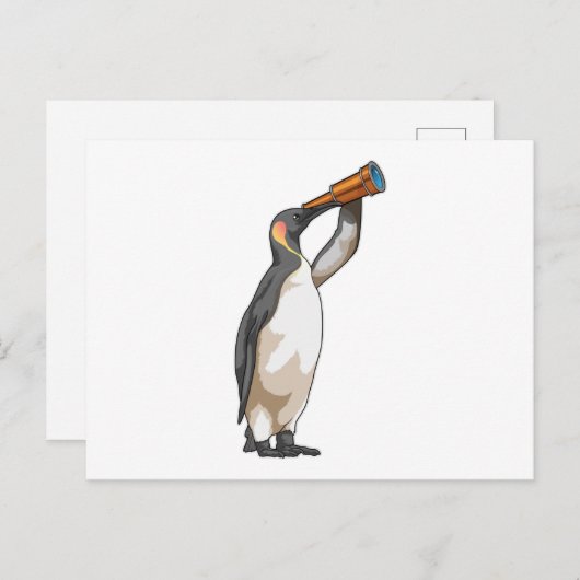 Pinguïn met telescoop briefkaart (Voorkant / Achterkant)
