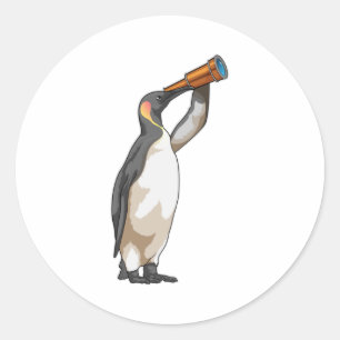 Pinguïn met telescoop ronde sticker