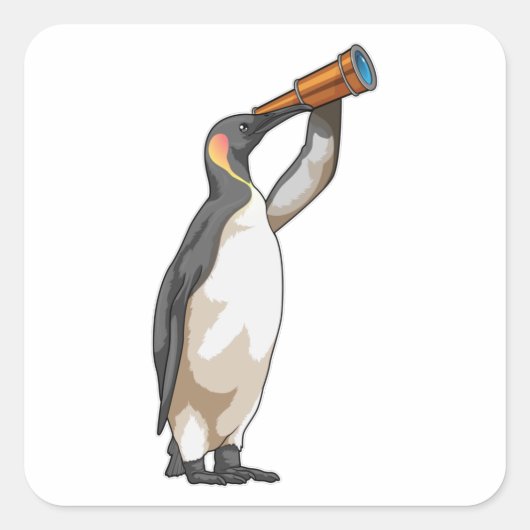 Pinguïn met telescoop vierkante sticker (Voorkant)