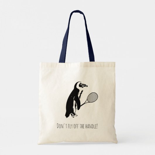 Pinguïn met Tennis Racket en tekst Tote Bag (Achterkant)