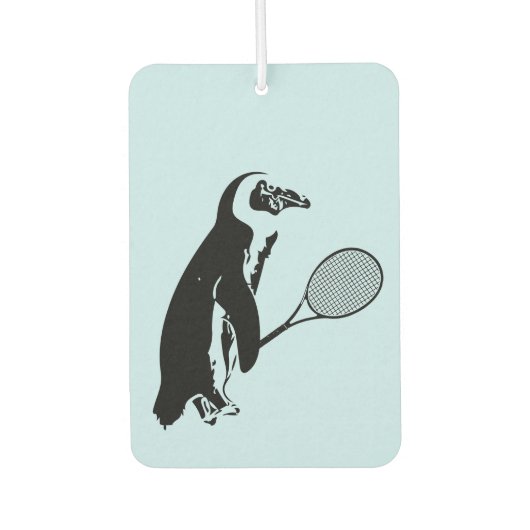 Pinguïn met tennisracket en blauwe achtergrond luchtverfrisser (Voorkant)