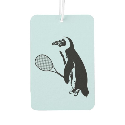 Pinguïn met tennisracket en blauwe achtergrond luchtverfrisser (Achterkant)