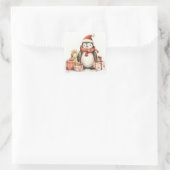 Pinguïn met vakantiegeschenken vierkante sticker (Tas)