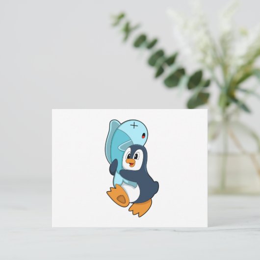 Pinguïn met Vis Briefkaart (Staand voorkant)