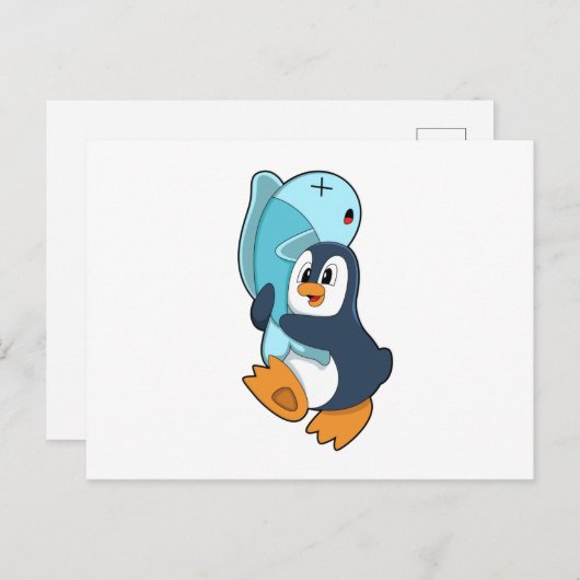 Pinguïn met Vis Briefkaart (Voorkant / Achterkant)