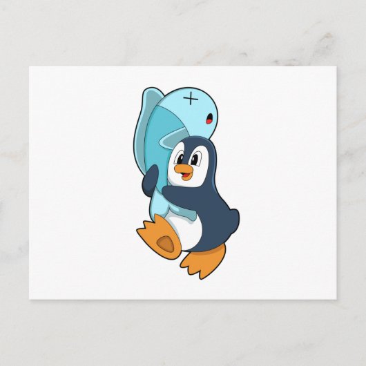 Pinguïn met Vis Briefkaart (Voorkant)